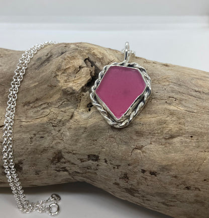 Large rare pink sea glass pendant