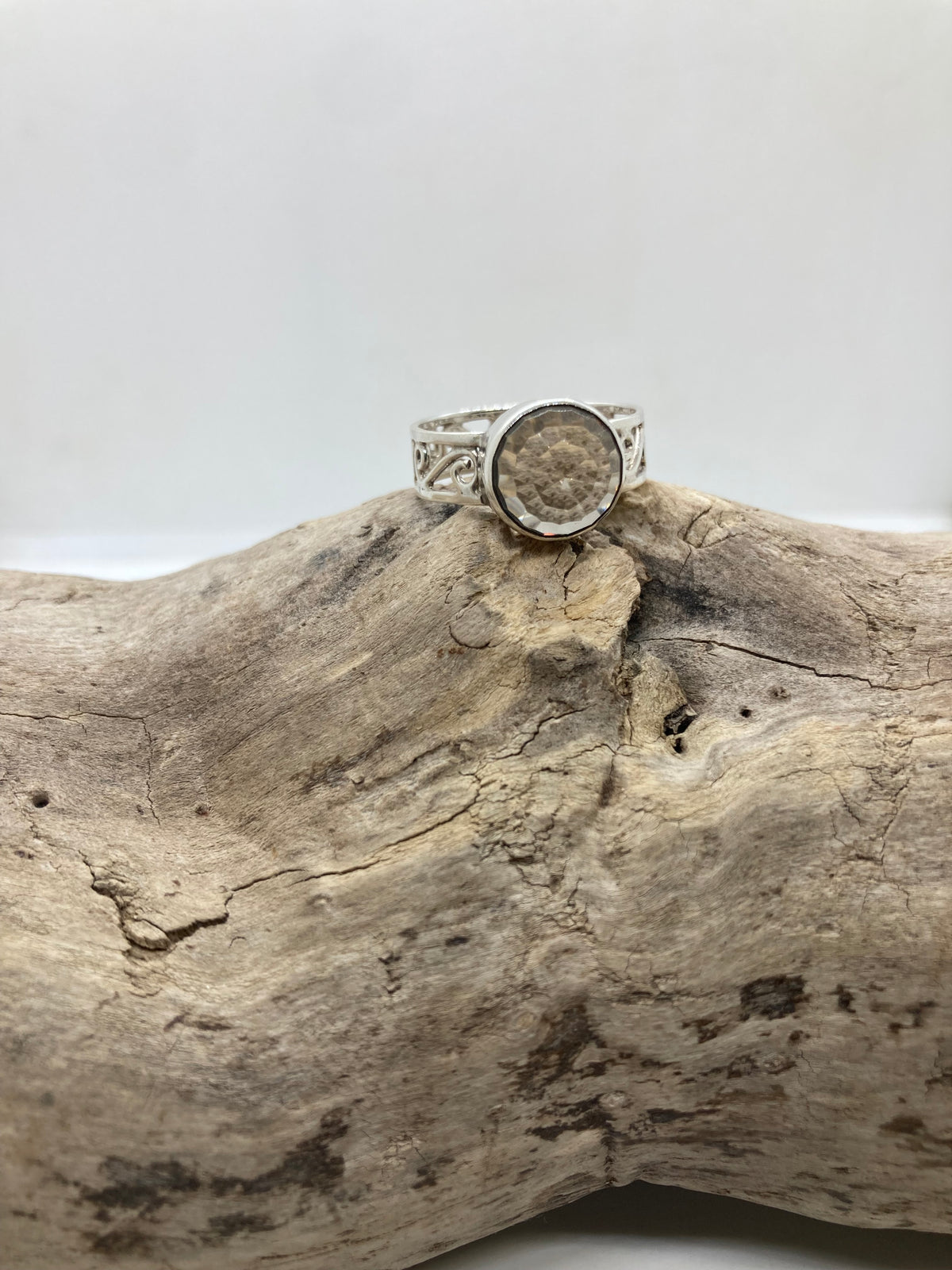 Smokey Quartz sterling silver ring UK size R