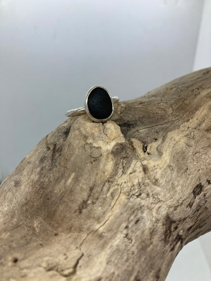Black Sea glass ring UK Size Q