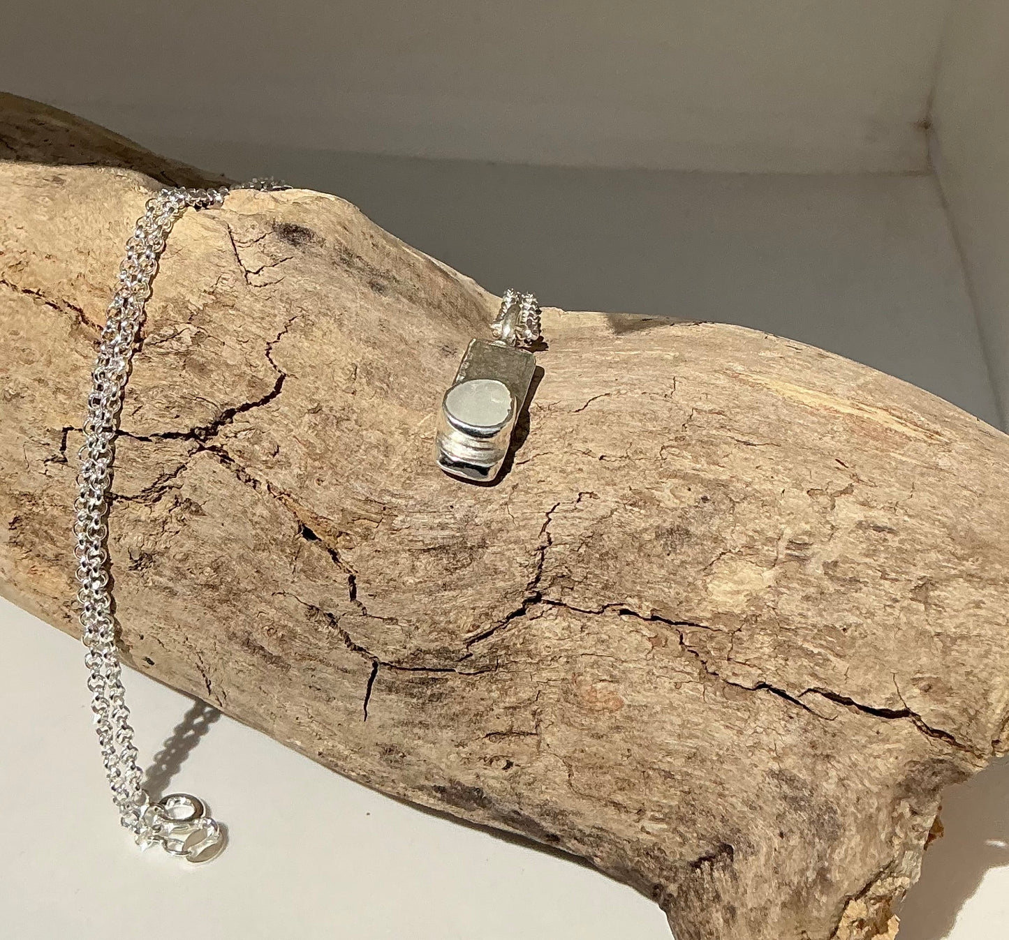 White Sea glass pendant