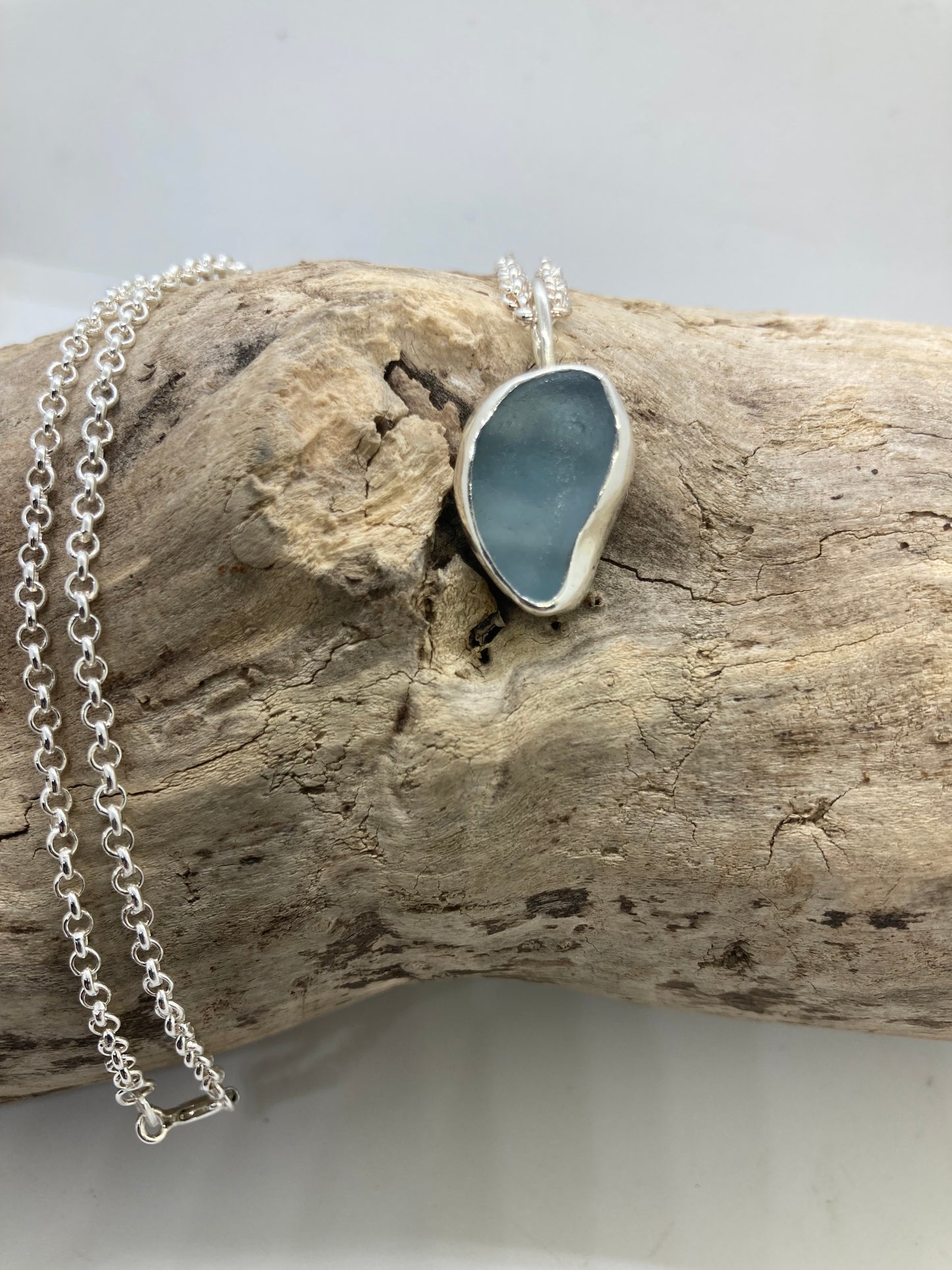 Steel blue sea glass pendant