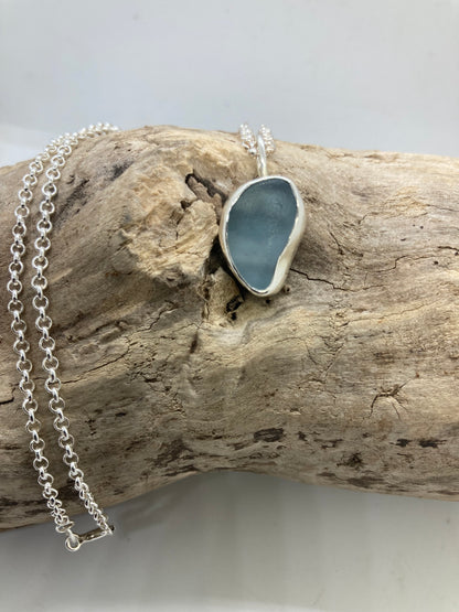 Steel blue sea glass pendant
