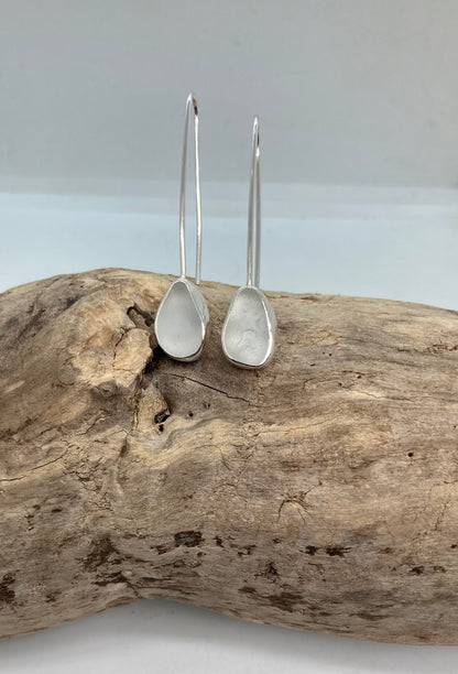 White Sea glass drop earrings