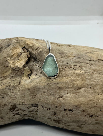 Aqua sea glass pendant