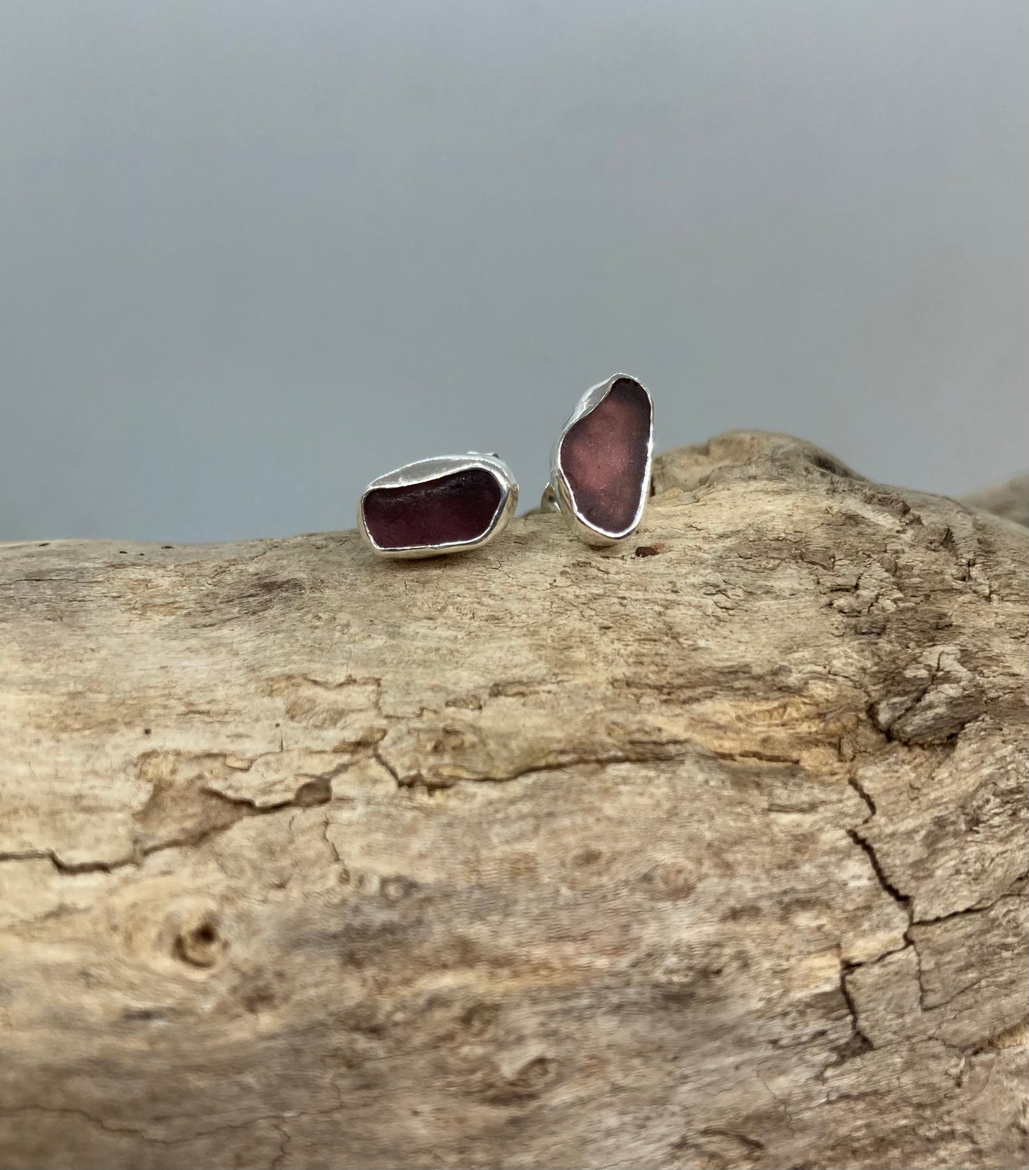 Rare Purple sea glass stud earrings
