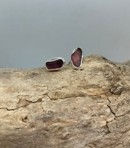 Rare Purple sea glass stud earrings