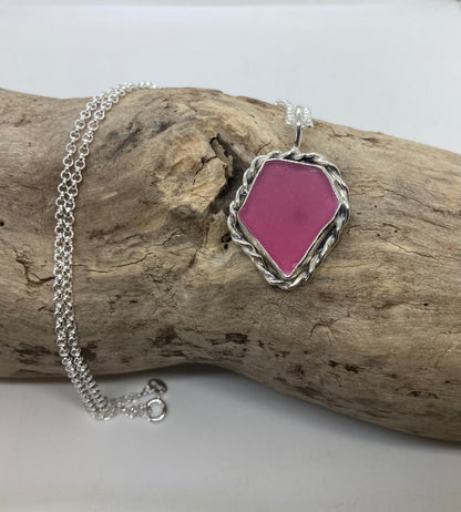 Large rare pink sea glass pendant