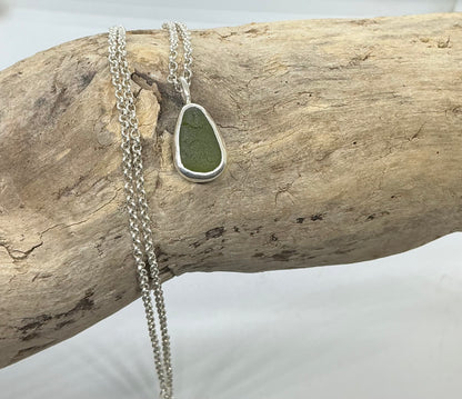 Olive green sea glass pendant