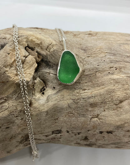 Bright Green sea glass pendant