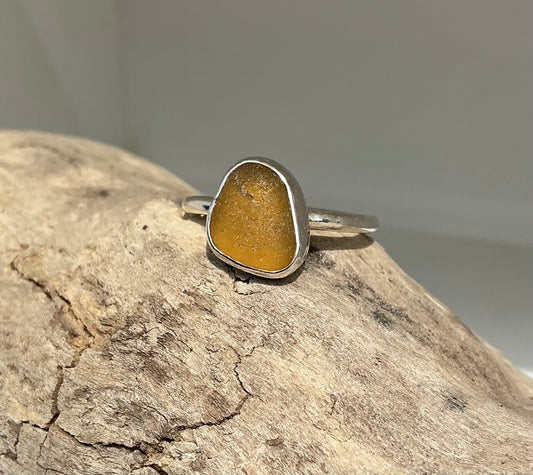 Amber sea glass ring UK size Q