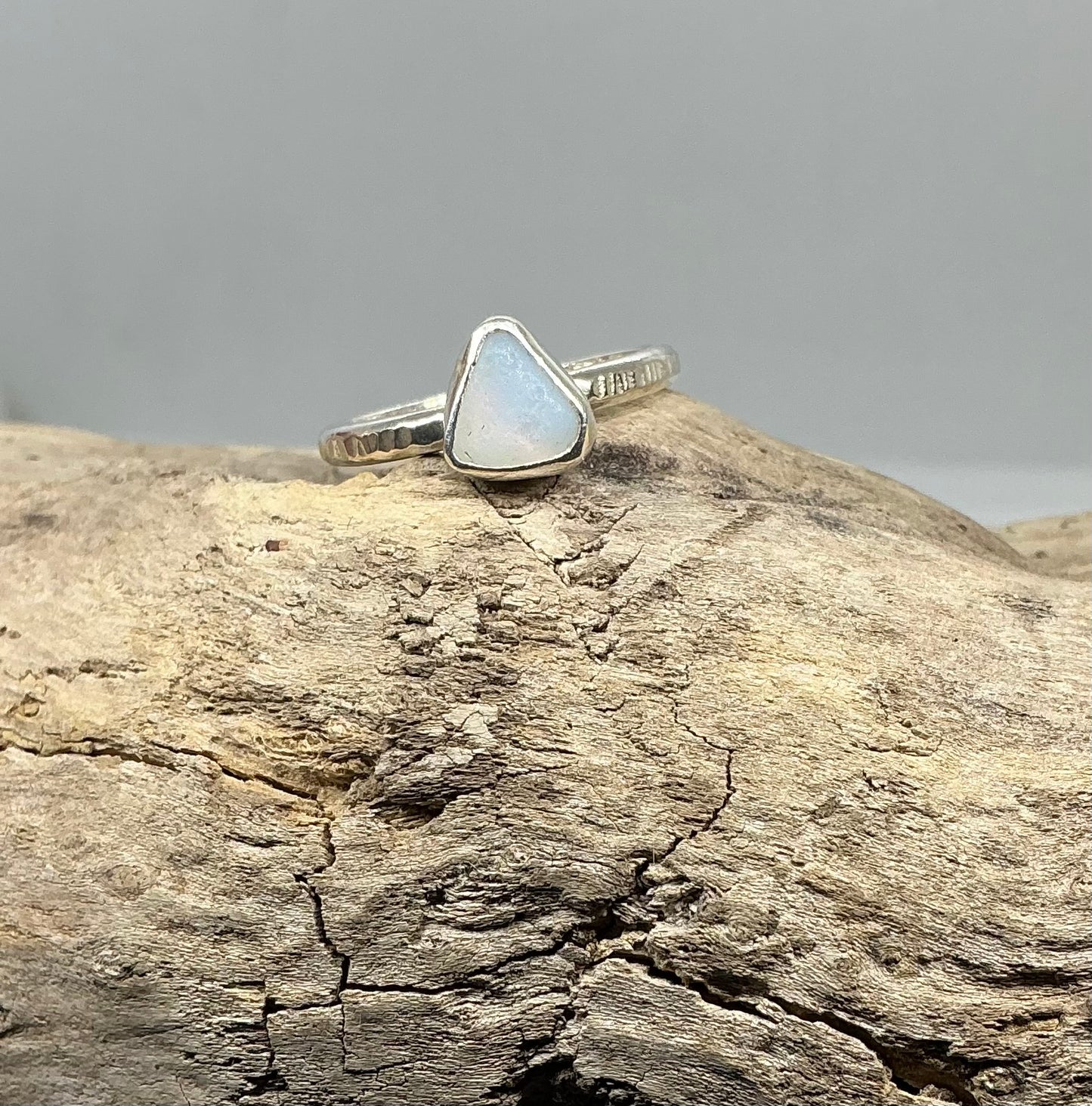 Rare Opalescent sea glass ring UK size O1/2