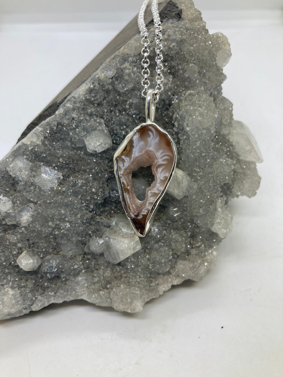 Earthy agate slice Sterling silver pendant