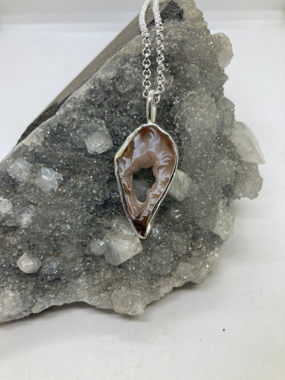 Earthy agate slice Sterling silver pendant