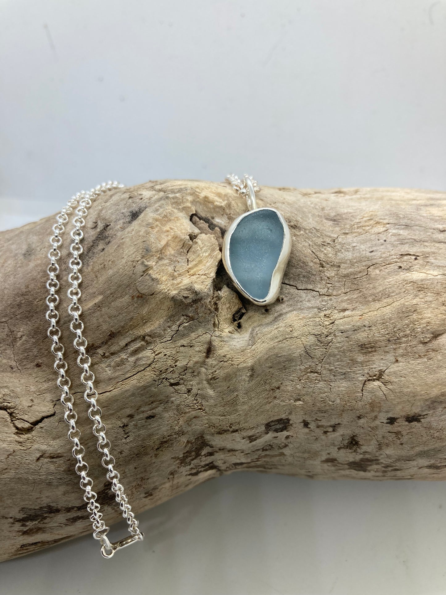Steel blue sea glass pendant