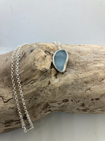 Steel blue sea glass pendant