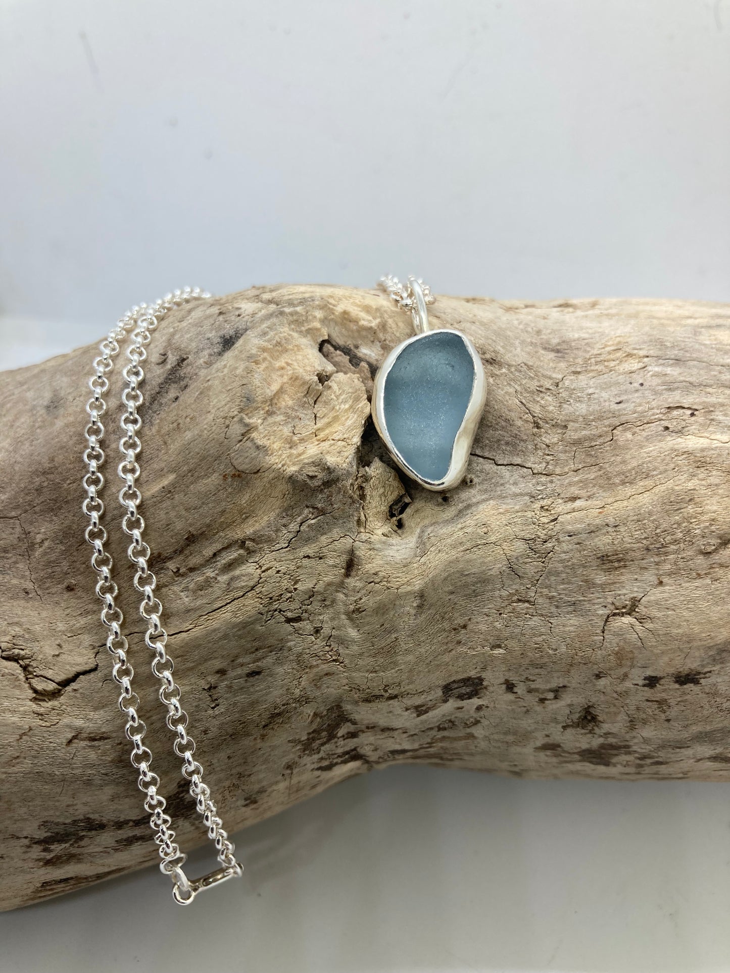 Steel blue sea glass pendant
