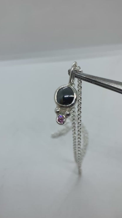 Hematite and pink CZ sterling silver pendant