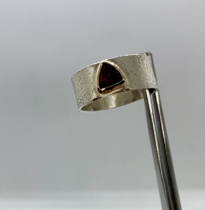 Garnet trillion 9 carat gold and sterling silver ring UK size Q