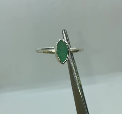 Light teal green Seaham sea glass ring UK size U
