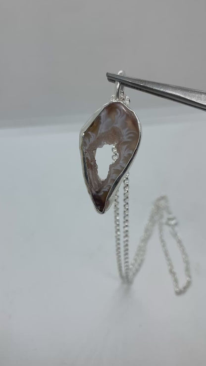 Earthy agate slice Sterling silver pendant