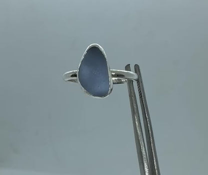 Beautiful rare Lavender blue sea glass ring UK size P1/2