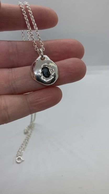 Molten sterling silver sapphire pendant