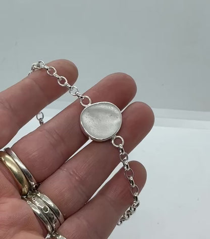 White Sea glass sterling silver chain bracelet