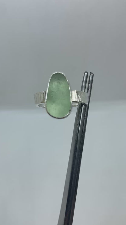 Northumberland Green seafoam Sea Glass Ring UK Size O