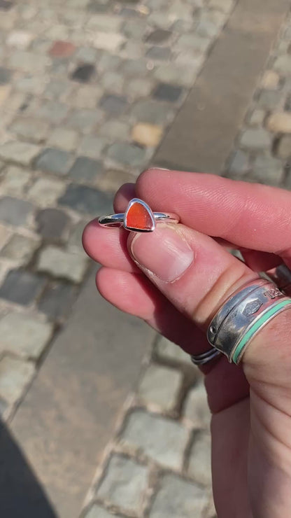 Rare orange sea glass ring UK size O